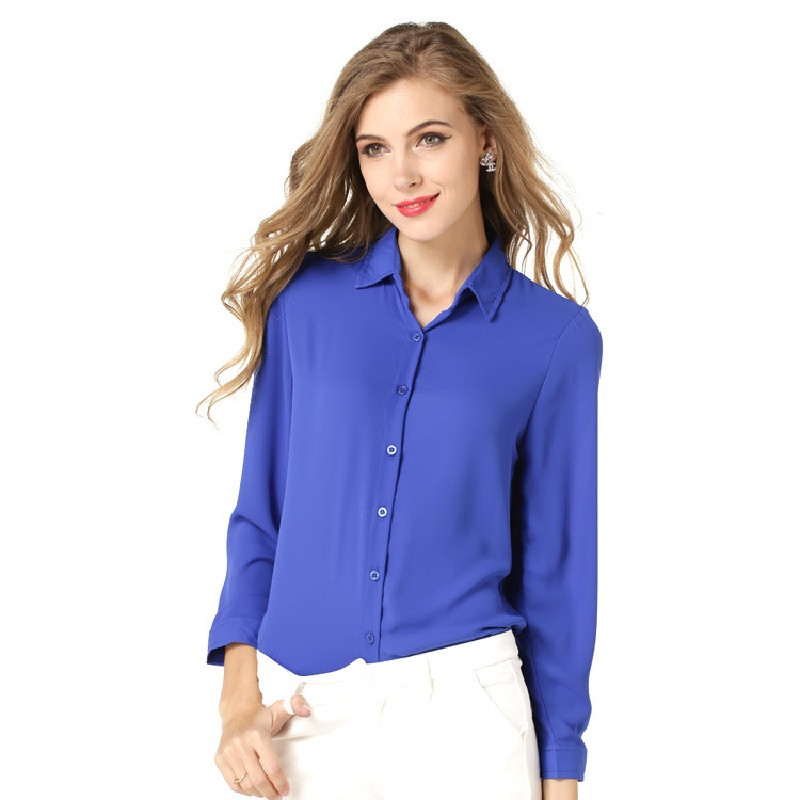 Bluze 2019 Bluze de damă de culoare uni Bluză din șifon Cămașă de modă Topuri cu mânecă lungă
