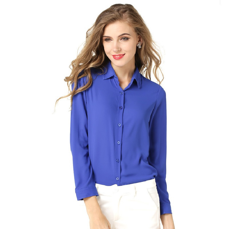 Bluze 2019 Bluze de damă de culoare uni Bluză din șifon Cămașă de modă Topuri cu mânecă lungă
