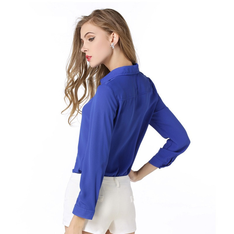 Bluze 2019 Bluze de damă de culoare uni Bluză din șifon Cămașă de modă Topuri cu mânecă lungă