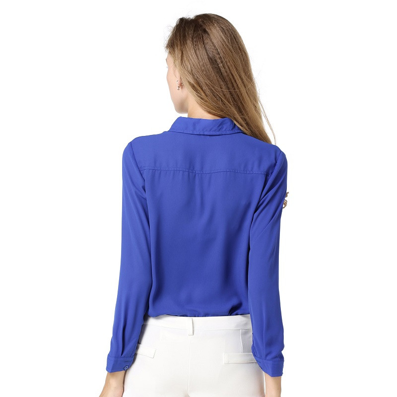 Bluze 2019 Bluze de damă de culoare uni Bluză din șifon Cămașă de modă Topuri cu mânecă lungă