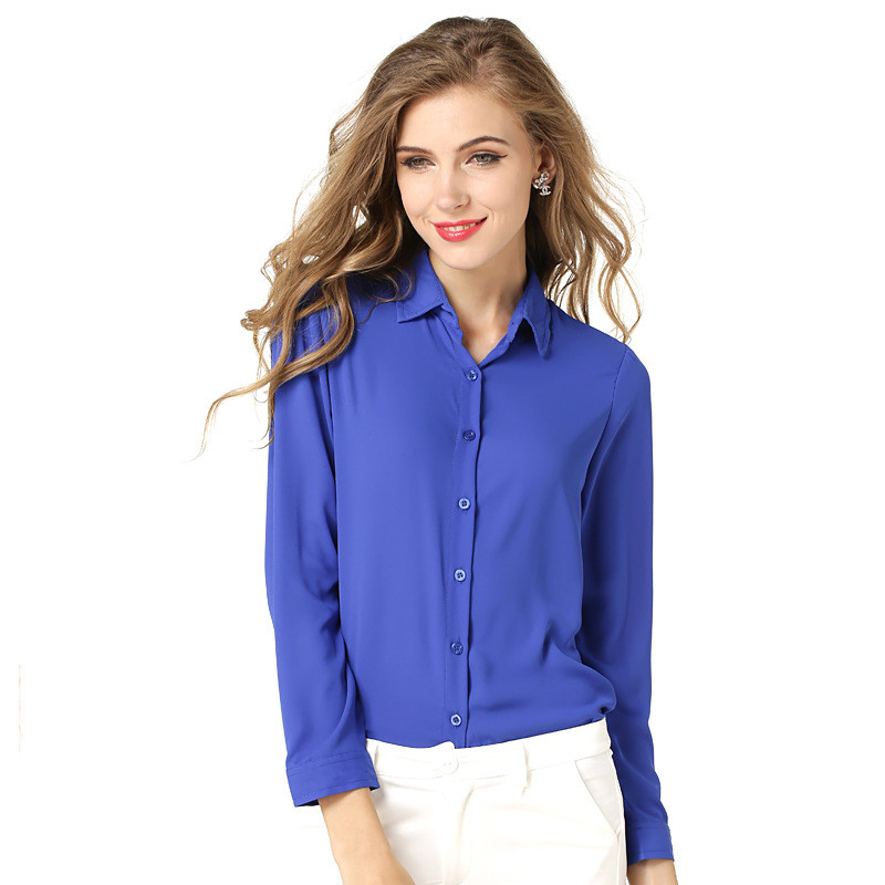 Bluze 2019 Bluze de damă de culoare uni Bluză din șifon Cămașă de modă Topuri cu mânecă lungă