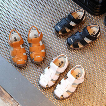 Размер 21-30 Сандали за малко момче Детски летни плажни обувки Момчета Сандали от мека PU кожа със затворени пръсти