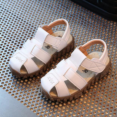 Izmērs 21-30 Toddler Zēnu Sandales Bērnu Vasaras Pludmales Kurpes Zēniem Mīkstas PU ādas Sandales ar slēgtu purngalu