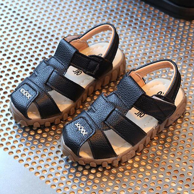 Izmērs 21-30 Toddler Zēnu Sandales Bērnu Vasaras Pludmales Kurpes Zēniem Mīkstas PU ādas Sandales ar slēgtu purngalu