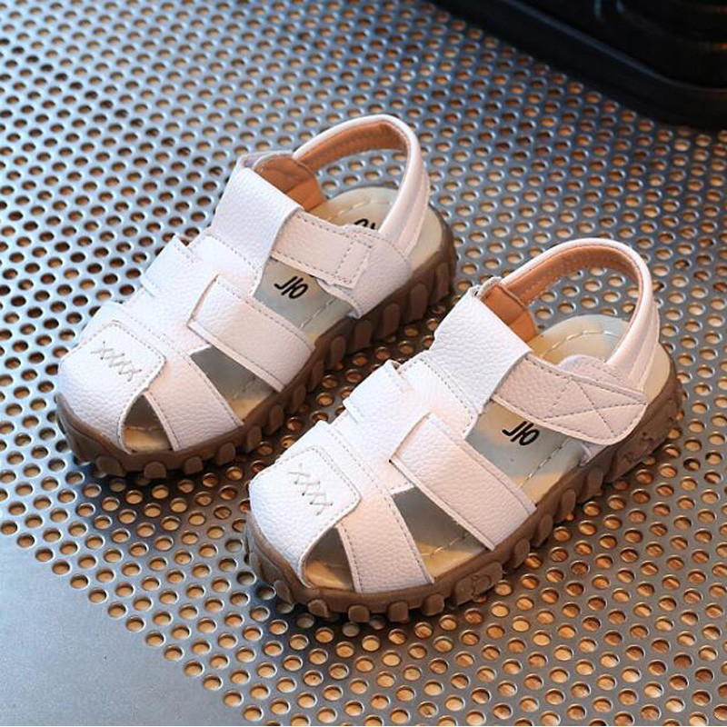 Izmērs 21-30 Toddler Zēnu Sandales Bērnu Vasaras Pludmales Kurpes Zēniem Mīkstas PU ādas Sandales ar slēgtu purngalu