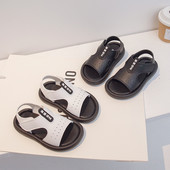 Sandale sport negre de vară pentru băiat, cu fund moale, anti-alunecare, cu vârf deschis, bej, pentru fată, pantofi de plajă casual, încălțăminte pentru copii, G04112