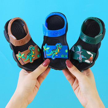 Сандали за момче Летни нови неплъзгащи се плажни обувки с анимационни динозаври Отворени детски сандали Универсални детски обувки за момче, студент