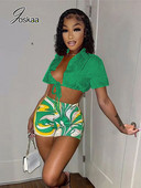 Joskaa tömör hajtóka rövid ujjú fűzős ing és nyomott motoros rövidnadrág, kétrészes szett női ruhák 2022. nyár szexi klubruhák