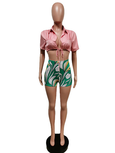 Joskaa tömör hajtóka rövid ujjú fűzős ing és nyomott motoros rövidnadrág, kétrészes szett női ruhák 2022. nyár szexi klubruhák