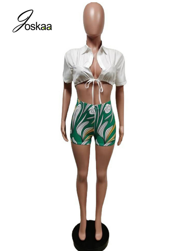 Joskaa tömör hajtóka rövid ujjú fűzős ing és nyomott motoros rövidnadrág, kétrészes szett női ruhák 2022. nyár szexi klubruhák
