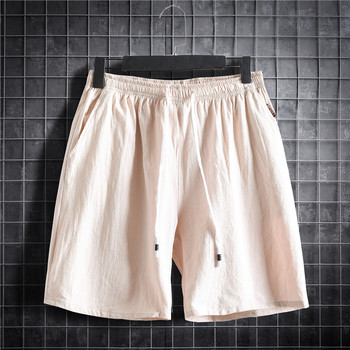 M-5XL Голям размер Мъжки къси панталони Еластична талия с шнур Спортно облекло Едноцветен памучен лен Ежедневни къси панталони Лятно облекло