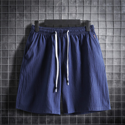 M-5XL Pantaloni scurți pentru bărbați de mărime mare, cu talie elastică, cu șnur, îmbrăcăminte sport, culoare simplă, bumbac, in, pantaloni ocazional, îmbrăcăminte de vară