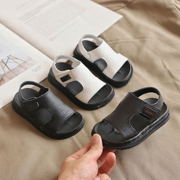 Летни плажни сандали за момчета Корейски стил 2023 Модни детски обувки PU кожа Нехлъзгащи се детски обувки с мека подметка