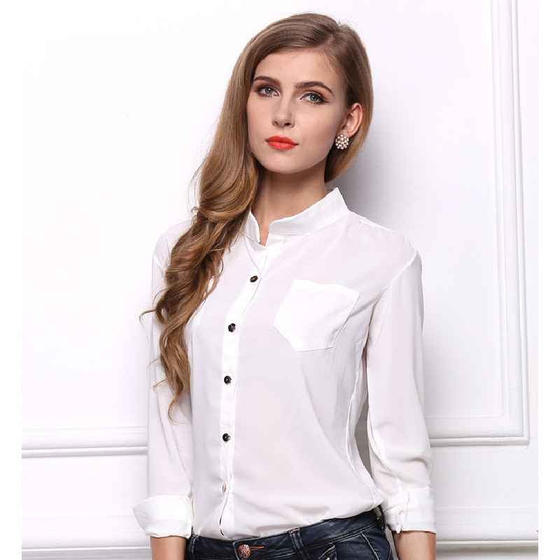 2019 Casual Femei Bluze Maneca lunga Camasa alba Bluza din sifon