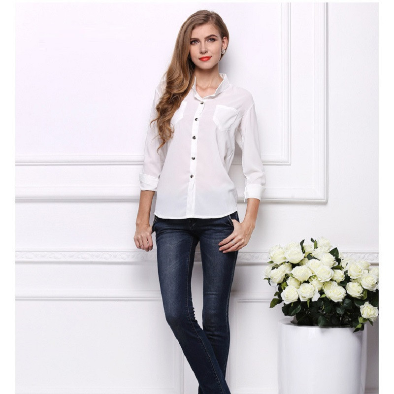 2019 Casual Femei Bluze Maneca lunga Camasa alba Bluza din sifon