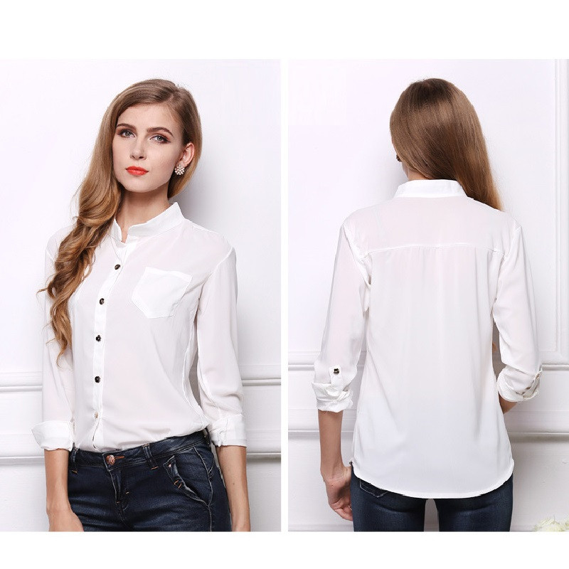 2019 Casual Femei Bluze Maneca lunga Camasa alba Bluza din sifon