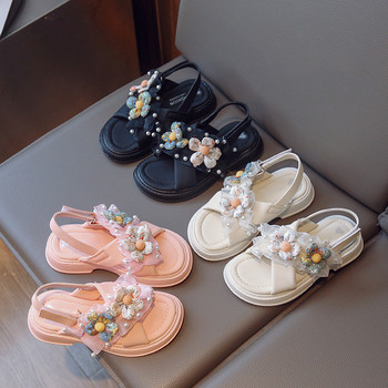 Γλυκά και χαριτωμένα βολάν από τούλι σανδάλια με φλοράλ κομψά πριγκίπισσα διαφάνειες φοιτητική πλατφόρμα Wedges παπούτσια για κορίτσι G04182