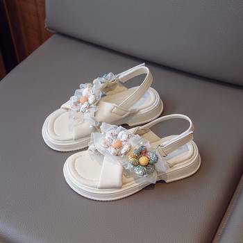Γλυκά και χαριτωμένα βολάν από τούλι σανδάλια με φλοράλ κομψά πριγκίπισσα διαφάνειες φοιτητική πλατφόρμα Wedges παπούτσια για κορίτσι G04182