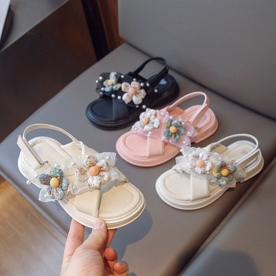 Édes és aranyos tüll fodros slingback szandál virágos Elegáns Princess Slides Diákplatform Ék Cipők Lány G04182