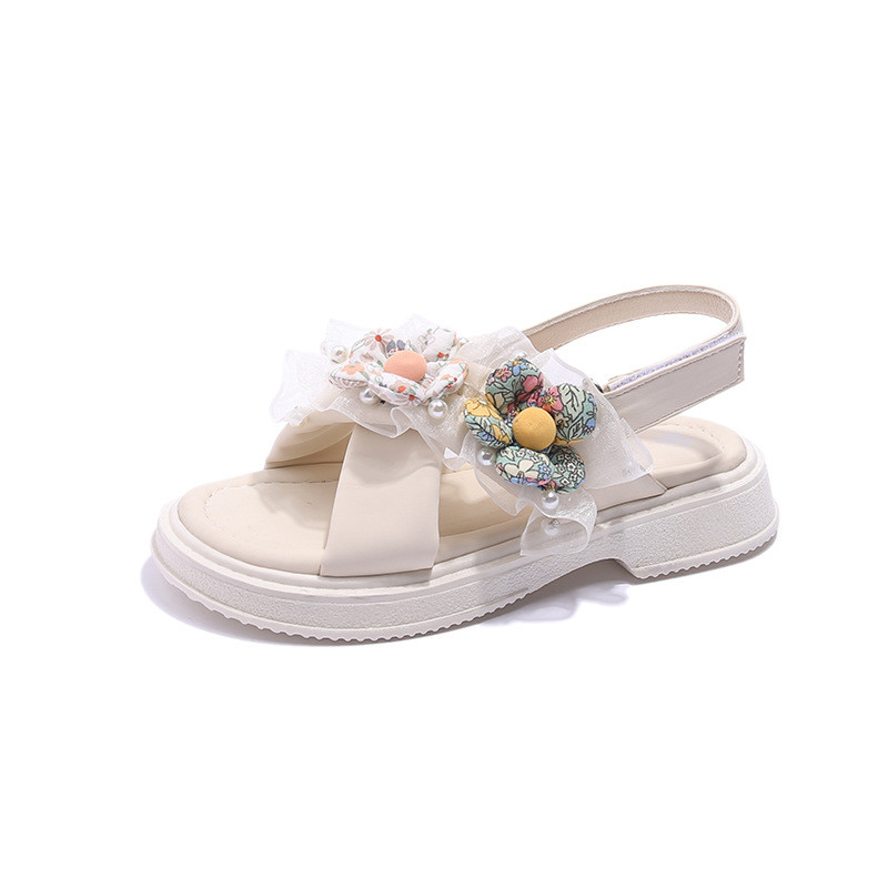 Γλυκά και χαριτωμένα βολάν από τούλι σανδάλια με φλοράλ κομψά πριγκίπισσα διαφάνειες φοιτητική πλατφόρμα Wedges παπούτσια για κορίτσι G04182
