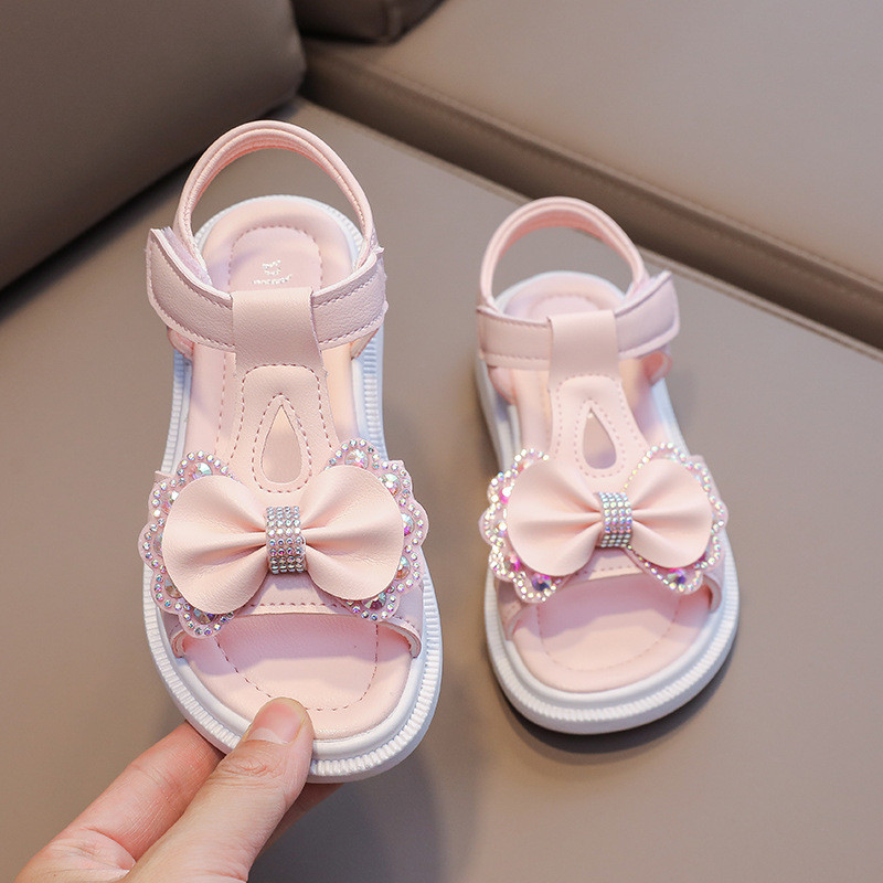 Fată Sandală Copil Vară Elegantă Bling Strasuri Petrecere Printesă Pantofi de plajă Drăguț Bowknot Pantofi de școală pentru copii Toc plat F05201