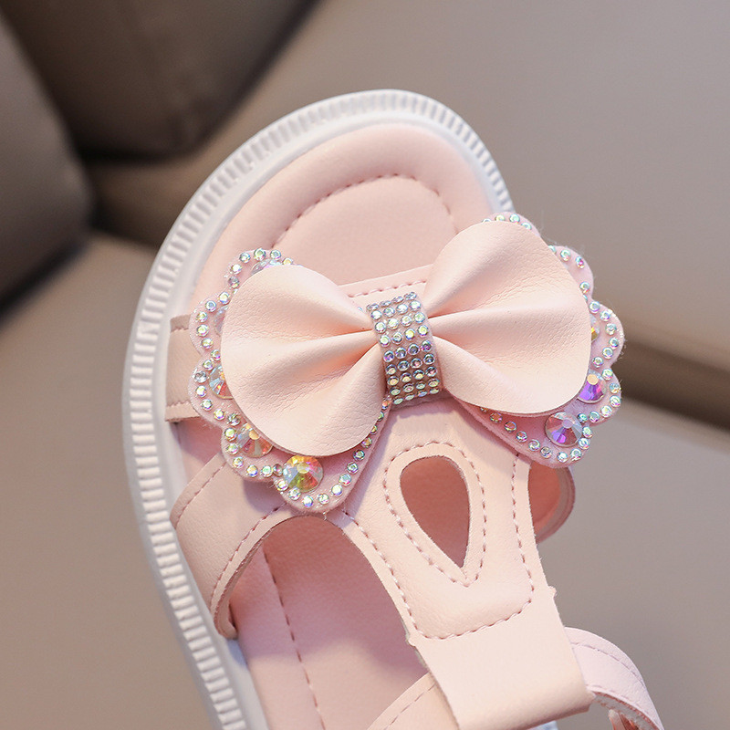 Fată Sandală Copil Vară Elegantă Bling Strasuri Petrecere Printesă Pantofi de plajă Drăguț Bowknot Pantofi de școală pentru copii Toc plat F05201