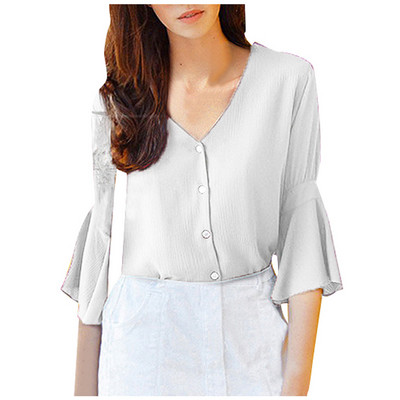 Topuri și bluze pentru femei la modă Cămașă cu mâneci trei sferturi, ocazional, cu decolteu în V Topuri largi, simple, Eleganckie Bluzki Damskie#p3