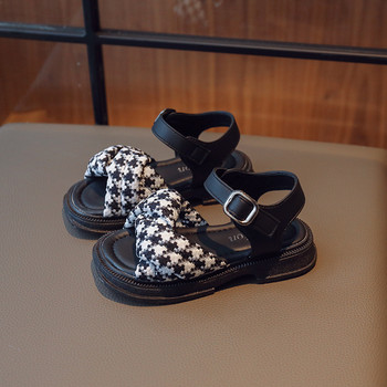 2023 Летни детски плъзгачи Кръстосано вързани сандали за момиче с кръгли пръсти 23-36 Леки детски плоски обувки на платформа G04144