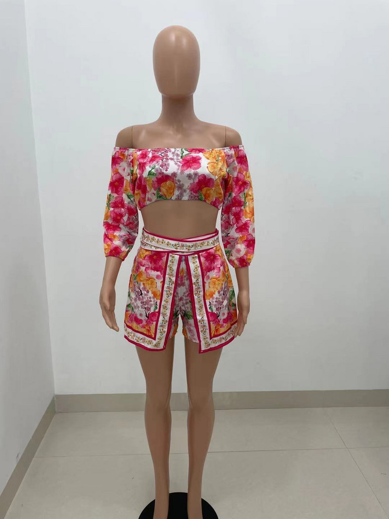 Felyn 2022 Naujas, garsus prekės ženklas, 2 vnt. Moteriški spaudiniai, trumpi viršutiniai ir trumpi šortai, vasariniai paplūdimio komplektai