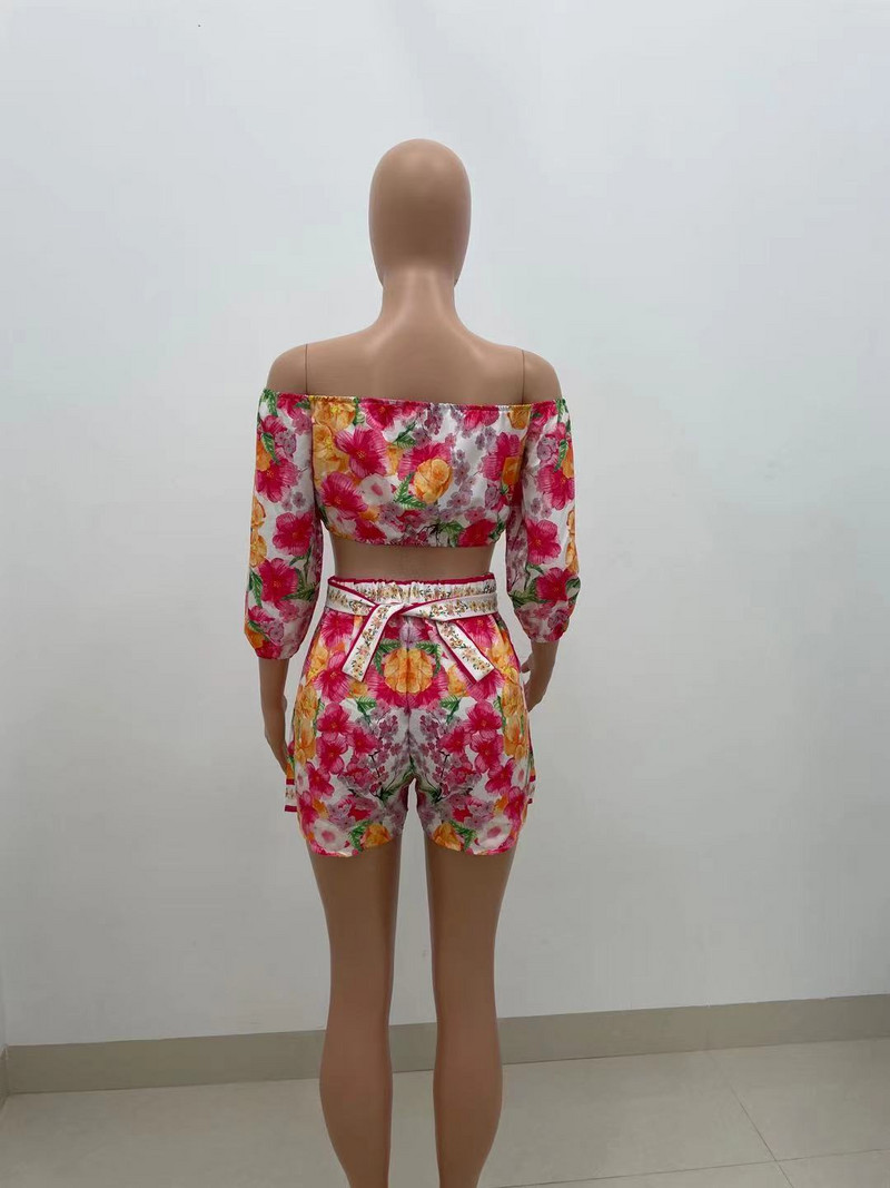 Felyn 2022 Naujas, garsus prekės ženklas, 2 vnt. Moteriški spaudiniai, trumpi viršutiniai ir trumpi šortai, vasariniai paplūdimio komplektai