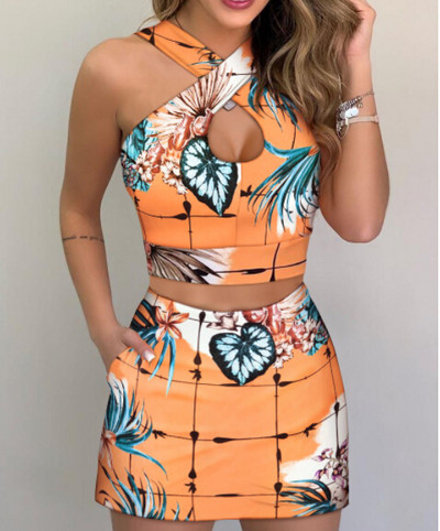 Moda femei pantaloni scurți costume 2 piese set vară birou damă curea florală tank crop top + talie înaltă buton pantaloni scurți ținute feminine