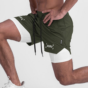 Gym Мъжки 2 в 1 Бързосъхнещи къси панталони за джогинг Фитнес тренировки Плажни къси панталони Мъжки летни спортни тренировъчни долнища Дрехи