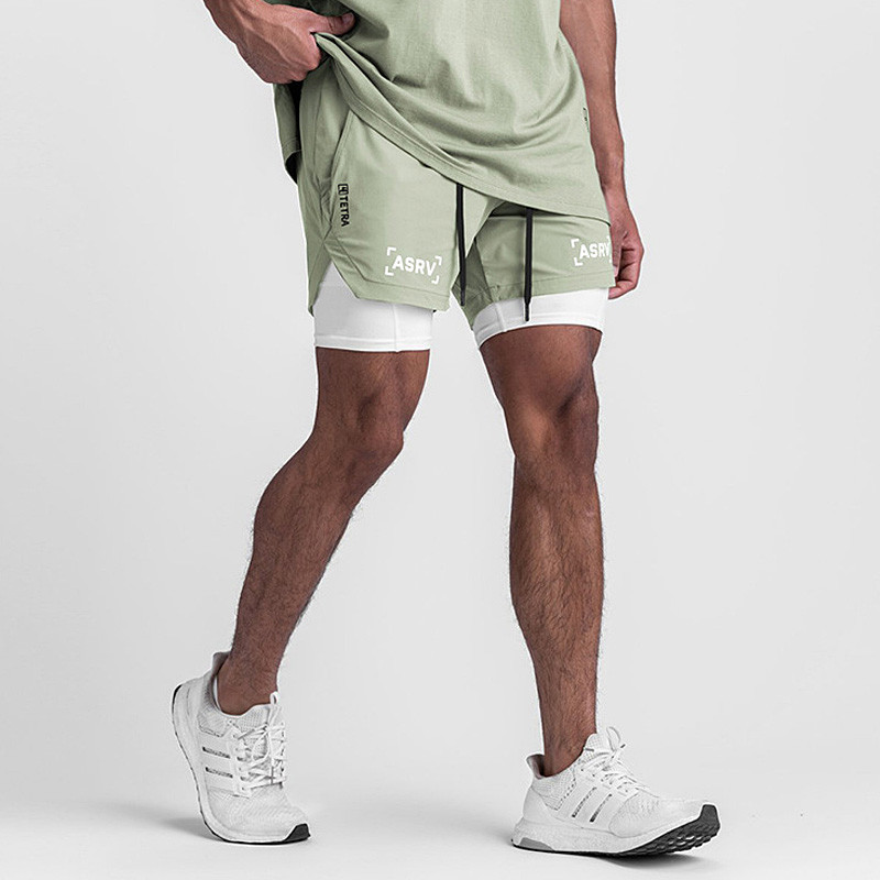 Pánske 2 v 1 rýchloschnúce šortky do posilňovne, jogging, fitness, tréning, plážové šortky, pánske letné športové cvičebné nohavice