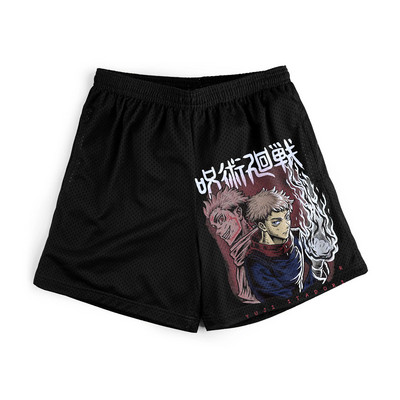 Jujutsu Kaisen Anime rövidnadrágok Férfi Manga Sport rövidnadrágok Gym Fitness Itadori Yuji 3D nyomtatás Gyorsan száradó hálós nagyméretű deszka rövidnadrágok