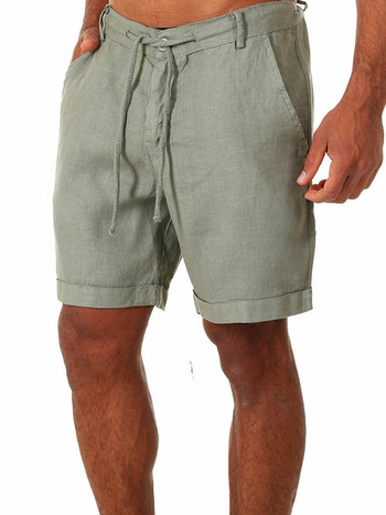 Нови мъжки памучни ленени къси панталони Мъжки летни дишащи едноцветни ленени панталони Фитнес Streetwear S-4XL