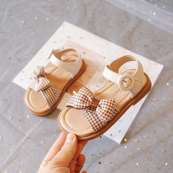 Летни сандали за момичета Сладки наклонени обувки с папийонка с хрътка зъби Обувки за момичета с равни токчета Обувки за принцеса Модни детски плажни сандали G03232