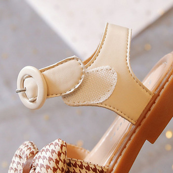 Летни сандали за момичета Сладки наклонени обувки с папийонка с хрътка зъби Обувки за момичета с равни токчета Обувки за принцеса Модни детски плажни сандали G03232