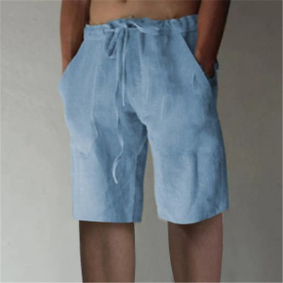 Nauji vyriški medvilniniai lininiai šortai raišteliais trumpos kelnės Vyriškos vasarinės kvėpuojančios vienspalvės lentos kelnės Drabužiai Gatvės apranga S-5XL