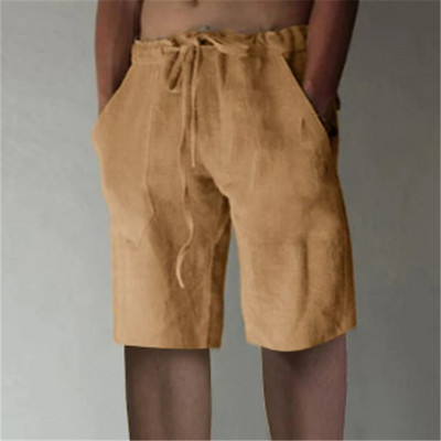 Nauji vyriški medvilniniai lininiai šortai raišteliais trumpos kelnės Vyriškos vasarinės kvėpuojančios vienspalvės lentos kelnės Drabužiai Gatvės apranga S-5XL