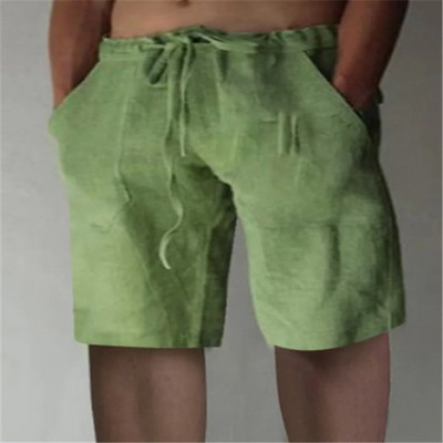 Nauji vyriški medvilniniai lininiai šortai raišteliais trumpos kelnės Vyriškos vasarinės kvėpuojančios vienspalvės lentos kelnės Drabužiai Gatvės apranga S-5XL