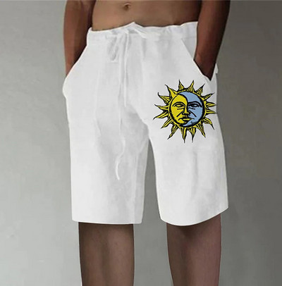 Nauji vyriški medvilniniai lininiai šortai raišteliais trumpos kelnės Vyriškos vasarinės kvėpuojančios vienspalvės lentos kelnės Drabužiai Gatvės apranga S-5XL