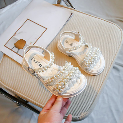 Chic Girls Pearl lamedad sandaalid 2023 Suvised Beebid Printsess Tüdrukud Lapsed Beežid Tantsuetendused Kingad Tüdrukutele Platvormi Sandaal G05223