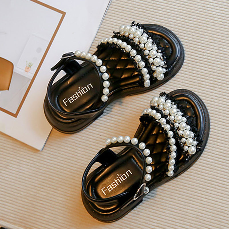 Chic Girls Pearl lamedad sandaalid 2023 Suvised Beebid Printsess Tüdrukud Lapsed Beežid Tantsuetendused Kingad Tüdrukutele Platvormi Sandaal G05223