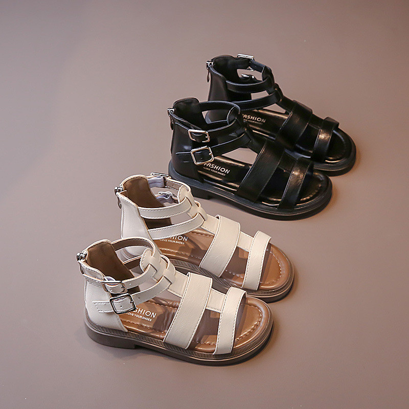 2023. gada vasara, jaunas, mazuļu meiteņu sandales vienkrāsainas bērnu ikdienas pludmales apavi meitenēm ar augstu augšdaļu atpakaļ rāvējslēdzējs bērniem, plakanas kurpes G04274