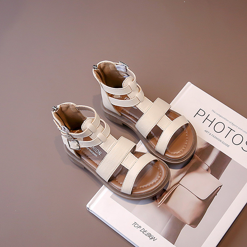 2023. gada vasara, jaunas, mazuļu meiteņu sandales vienkrāsainas bērnu ikdienas pludmales apavi meitenēm ar augstu augšdaļu atpakaļ rāvējslēdzējs bērniem, plakanas kurpes G04274