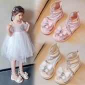 Gladiaator tüdrukute sandaalid kivikivist paksud Printsess Kids Suvine liugur roosa beež 23-37 õõnsad stiilsed lastejalatsid G05152