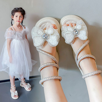 Гладиаторски сандали за момиче със страз, масивна принцеса, детски летни плъзгачи, розови, бежови 23-37, издълбани стилни детски обувки G05152