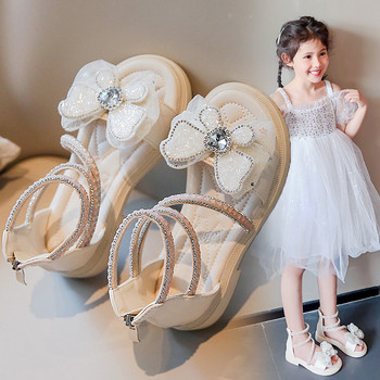 Гладиаторски сандали за момиче със страз, масивна принцеса, детски летни плъзгачи, розови, бежови 23-37, издълбани стилни детски обувки G05152