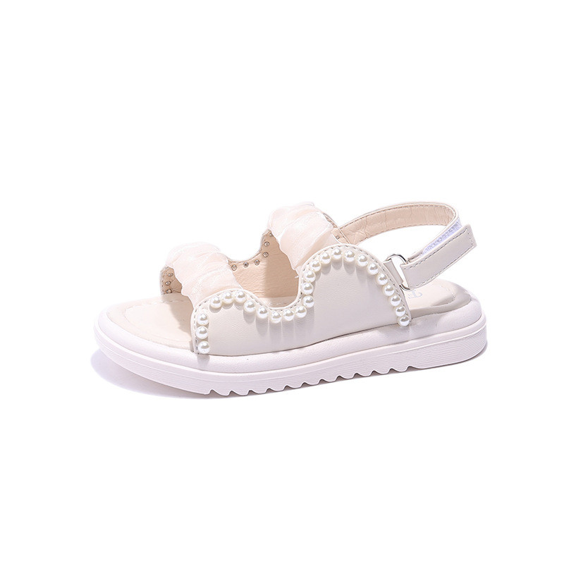 Κοριτσίστικα σανδάλια σιφόν μαργαριτάρι Όμορφα γλυκά καλοκαιρινά παιδικά συρόμενα μαύρα μπεζ Κομψά εύκαμπτα μαλακά παιδικά παπούτσια 26-36 G04303