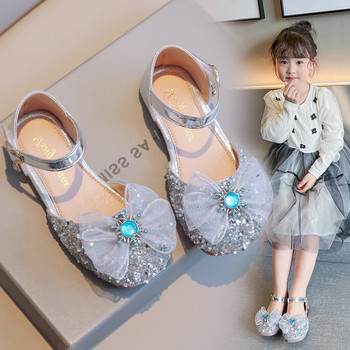 Ярко кристални обувки за малко момиче Сандали Дантелени панделки Вечерни обувки за парти Момичета Розови сребърни пайети Детски обувки G03125